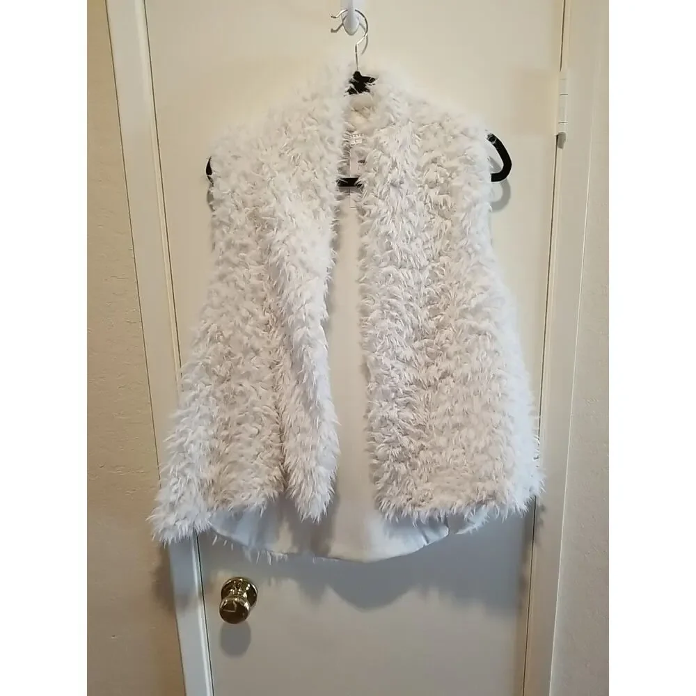 HYFVE Faux Fur Vest Womens L Ivory Fuzzy Shaggy Open Front Lined Boho Hippie NWT - Picture 2 of 9